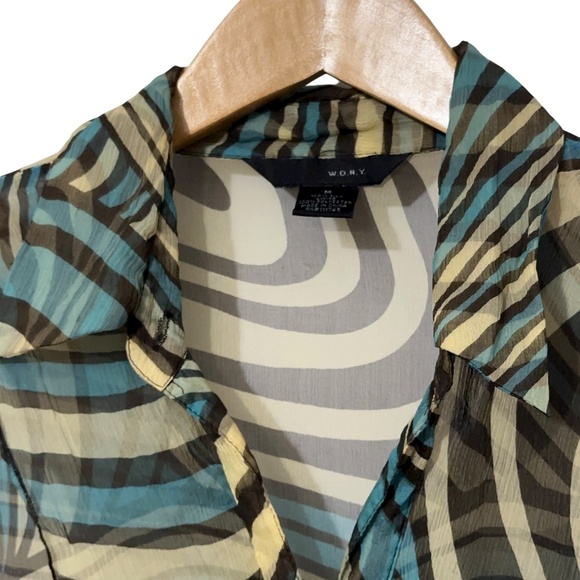 WDNY Silk Swirl Shirt Size Med Ruffle Front and Sleeve Autumn Office Work - Picture 5 of 7